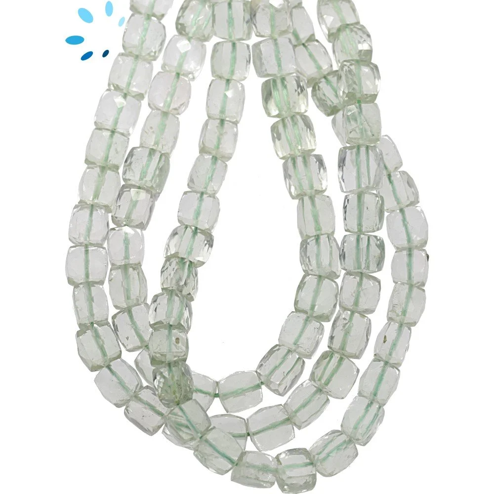 Green Amethyst Faceted Cube Top to Bottom Drilled Beads 5.5mm - 8 Inch Strand
