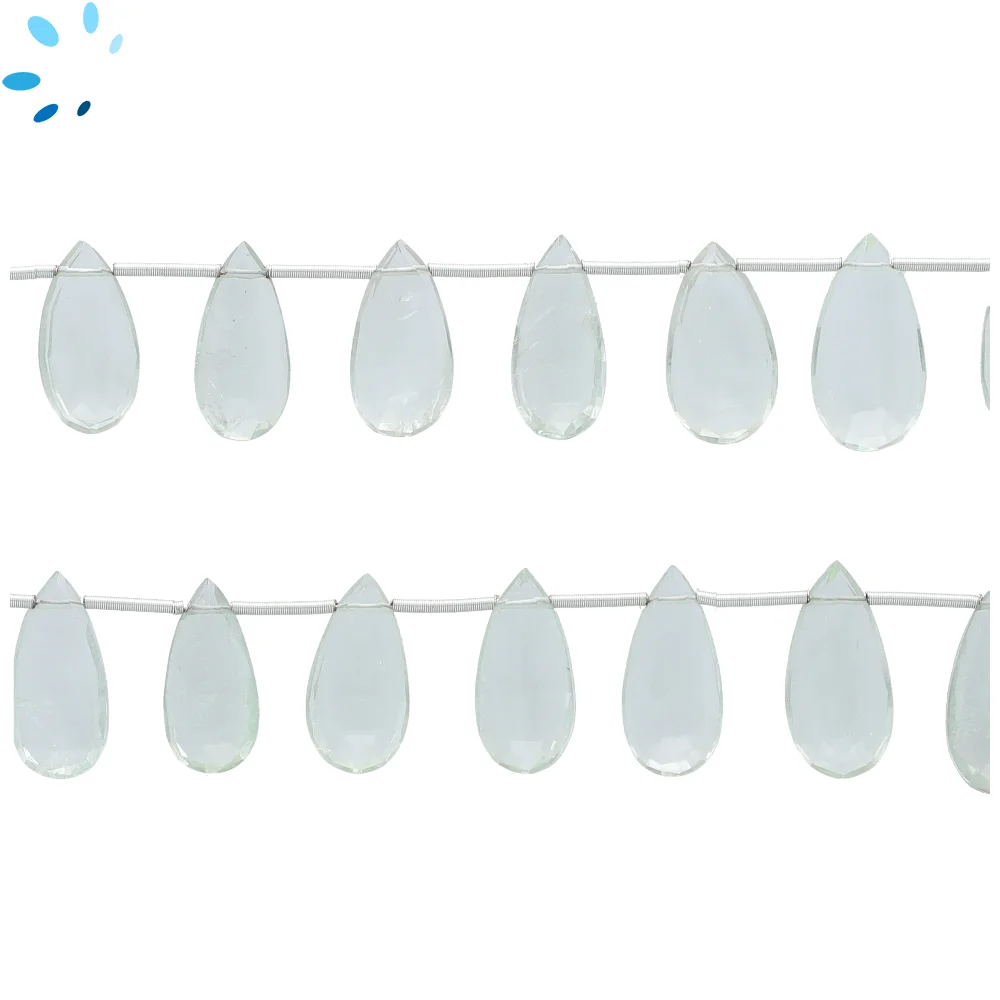 Green Amethyst Faceted Long Pear Top Drilled Beads 12x9mm - 8 Inch Strand