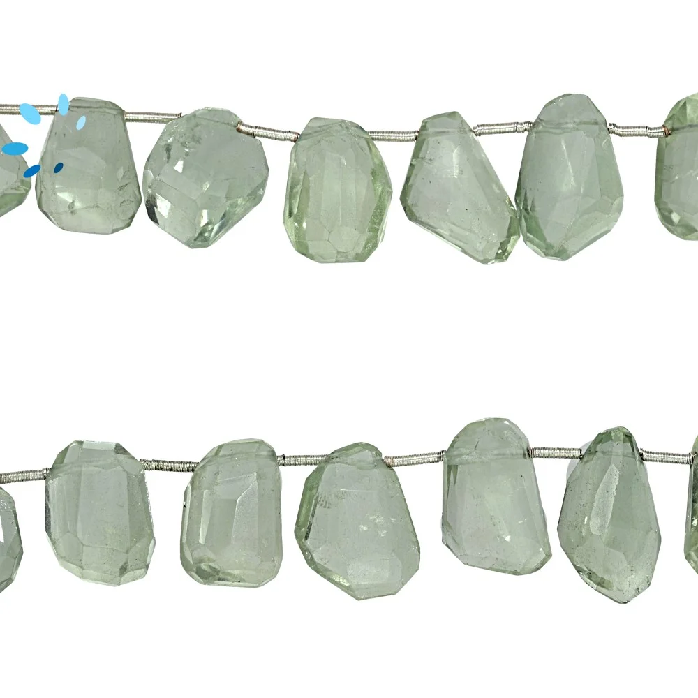 Green Amethyst Faceted Nuggets Top Drilled Beads 14x12mm - 8 Inch Strand