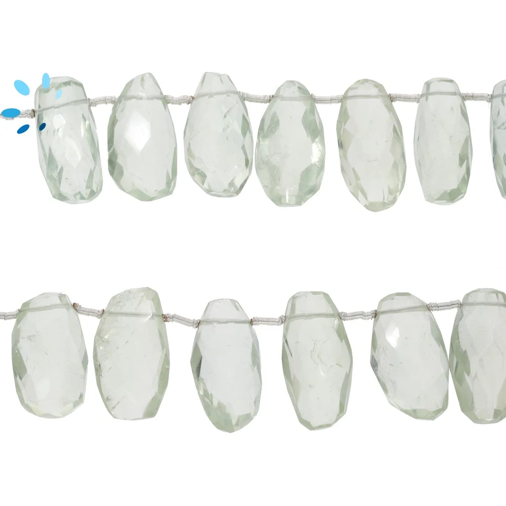 Green Amethyst Faceted Nuggets Top Drilled Beads 18x10 - 21x12mm - 8 Inch Strand