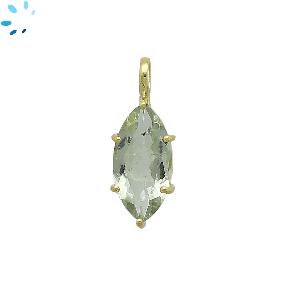 Green Amethyst Marquise Prong-Set Pendant Charm 19x9mm - 18k Gold Plated Sterling Silver - 1 Piece