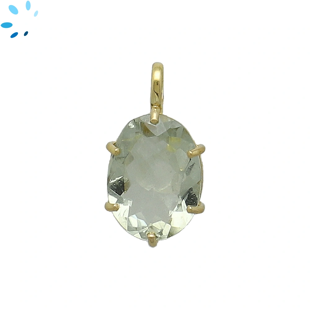 Green Amethyst Oval Prong-Set Pendant Charm 17x12mm - 18k Gold Plated Sterling Silver - 1 Piece
