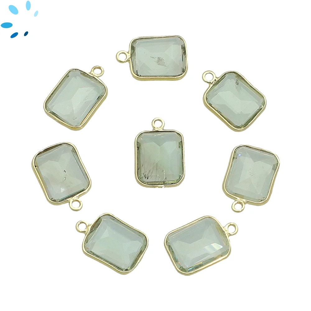 Green Amethyst Rectangle Bezel Charm Pendant 14x10mm - 18k Gold Plated Sterling Silver - Set of 4