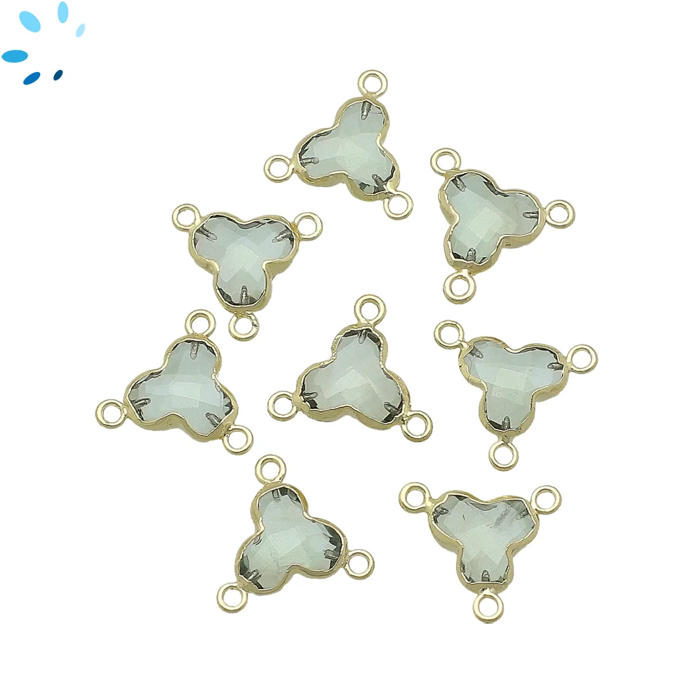 Green Amethyst Trefoil Connector 10mm 18k Gold Electroplated - Set of 4