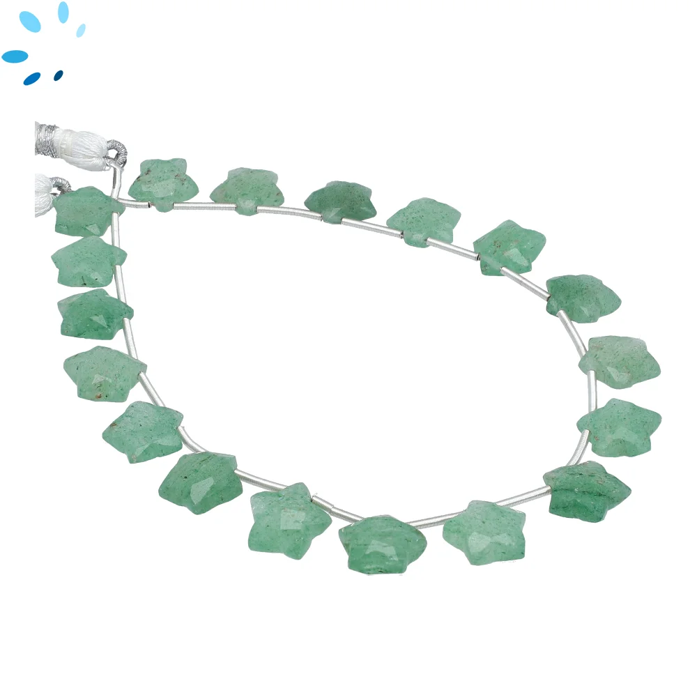 Green Aventurine Faceted Star Top Drilled Beads 9mm - 8 Inch Strand