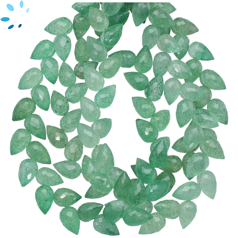 Green Aventurine Faceted Teardrop Herringbone Drilled Beads 9x6mm - 8 Inch Strand