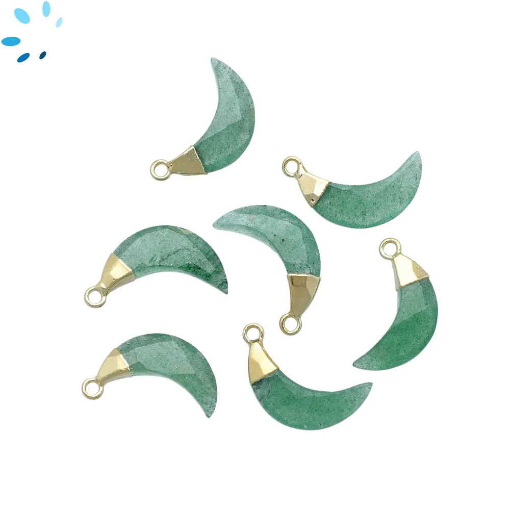 Green Aventurine Moon Charm Pendant 15x5 - 17x6mm 18k Gold Electroplated - Set of 4