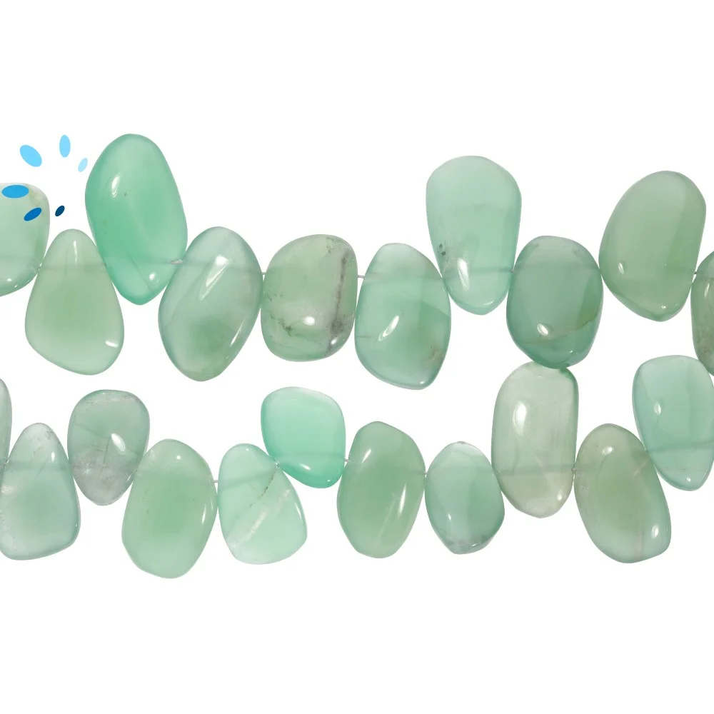 Green Aventurine Smooth Nuggets Top Drilled Beads 10x7 - 12x8mm - 8 Inch Strand