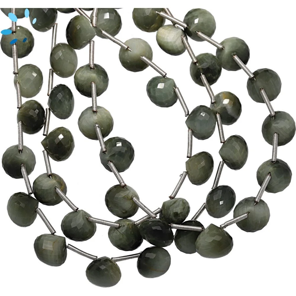 Green Cat's Eye Quartz Faceted Berry Top Drilled Beads 8mm - 8 Inch Strand