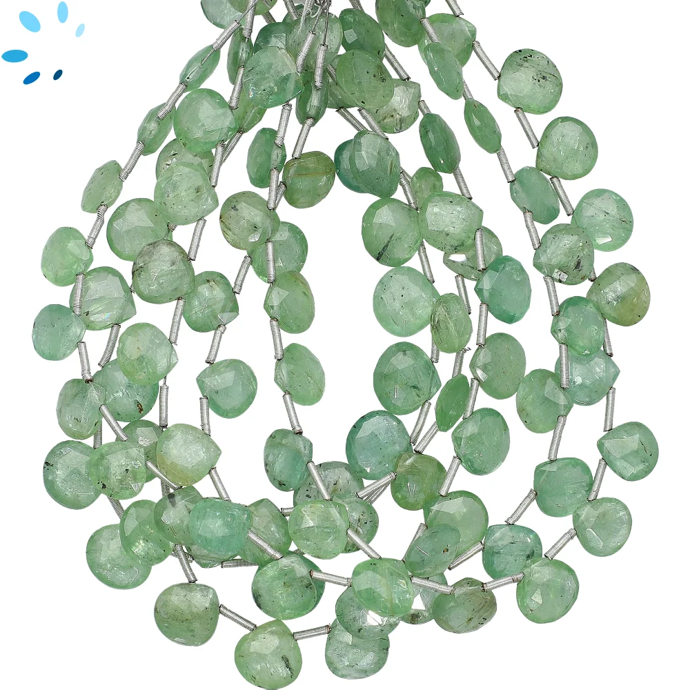 Green Kyanite Faceted Heart Top Drilled Beads 8mm - 8 Inch Strand
