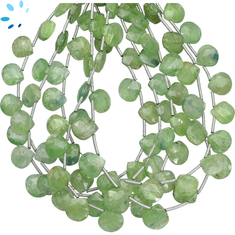 Green Kyanite Faceted Heart Top Drilled Beads 9mm - 8 Inch Strand
