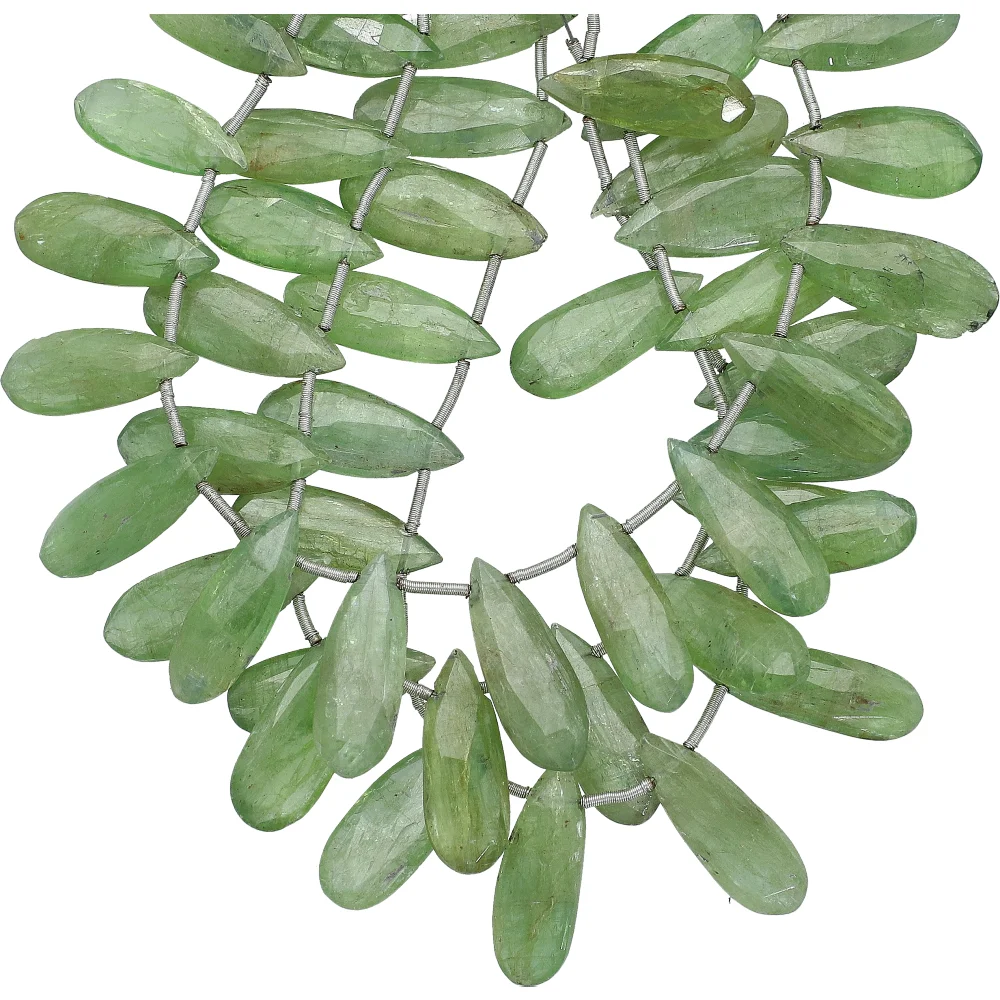 Green Kyanite Faceted Pear Top Drilled Beads 11x8 - 17x8mm - 8 Inch Strand