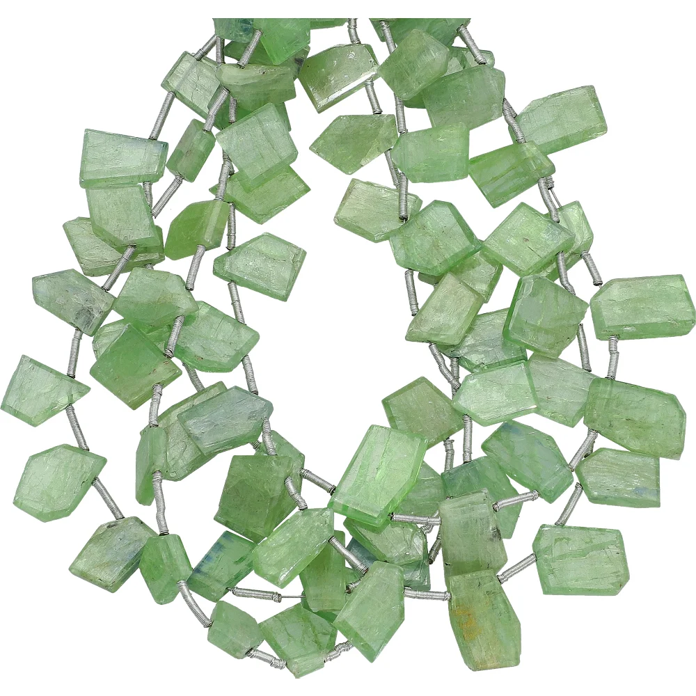 Green Kyanite Faceted Slice Top Drilled Beads 10x8 - 12x9mm - 8 Inch Strand