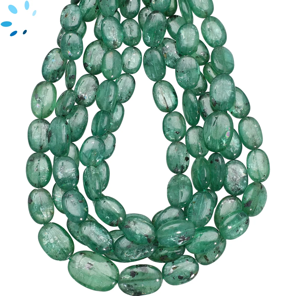 Green Kyanite Smooth Oval Top to Bottom Drilled Beads 8x6 - 15x10mm - 13 Inch Strand