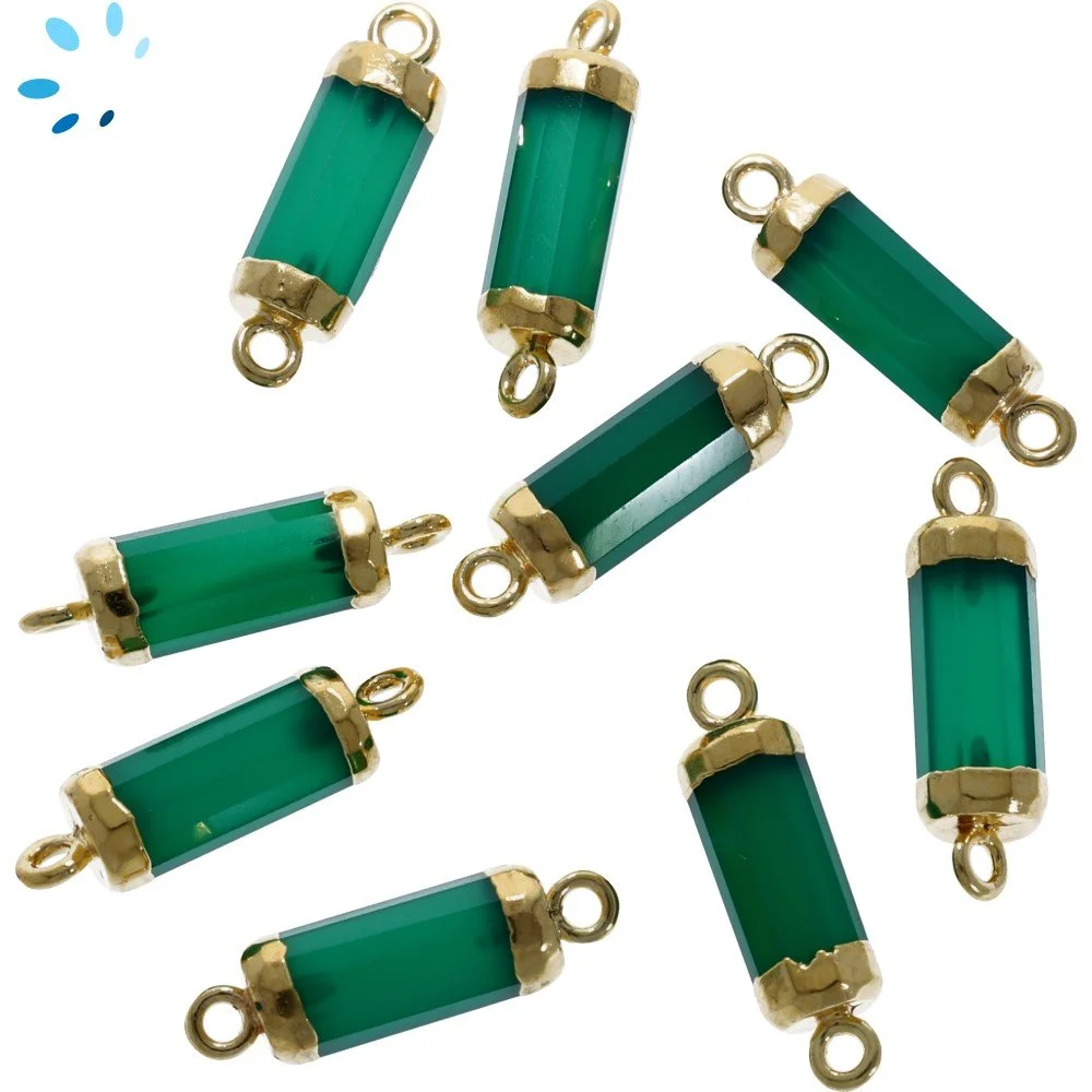 Green Onyx Barrel Connector 13x5mm 18k Gold Electroplated - Set of 4
