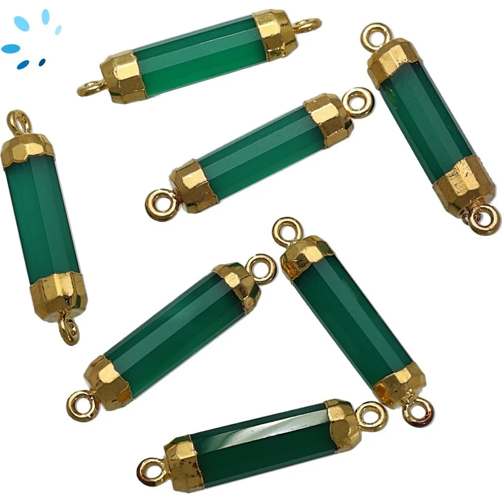 Green Onyx Barrel Connector 18x5mm 18k Gold Electroplated - Set of 4