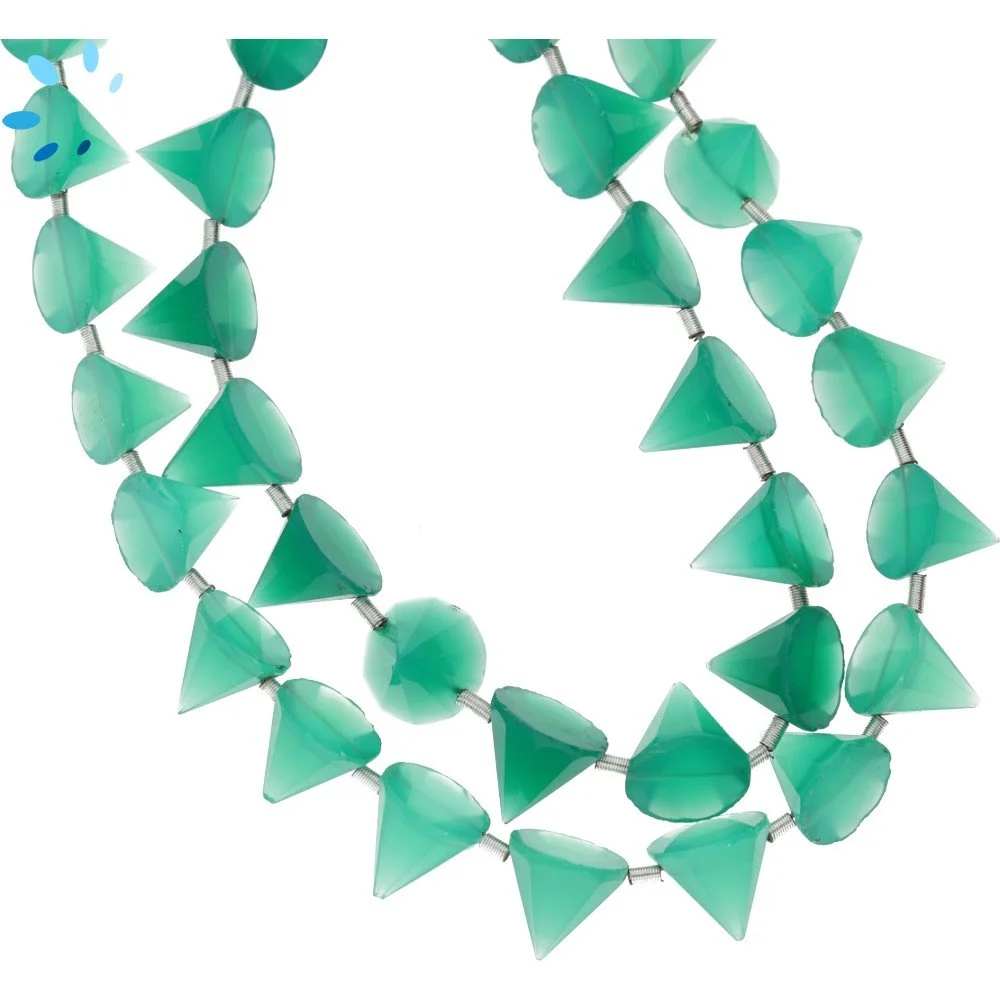 Green Onyx Faceted Cone Top Drilled Beads 9x6mm - 8 Inch Strand
