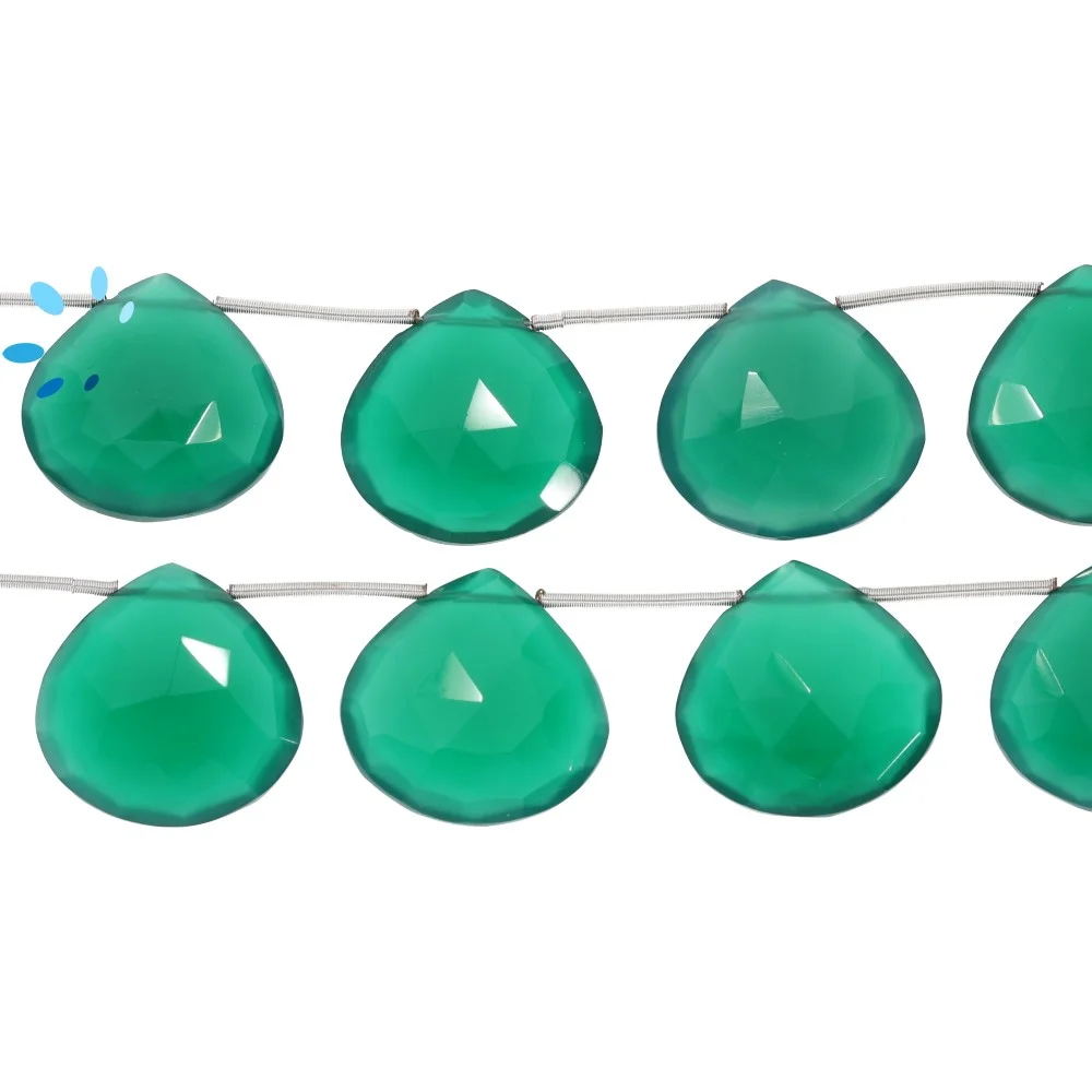 Green Onyx Faceted Heart Top Drilled Beads 18mm - 8 Inch Strand