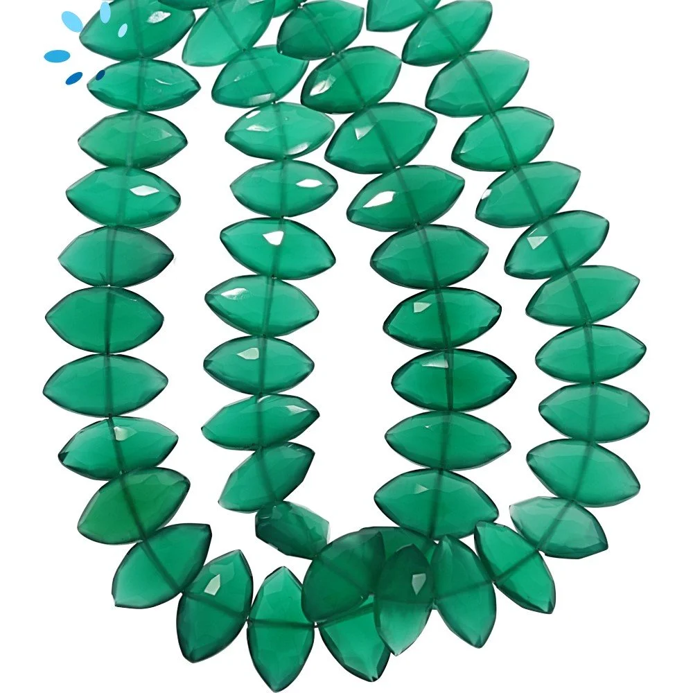Green Onyx Faceted Marquise Center Drilled Beads 13x6mm - 8 Inch Strand