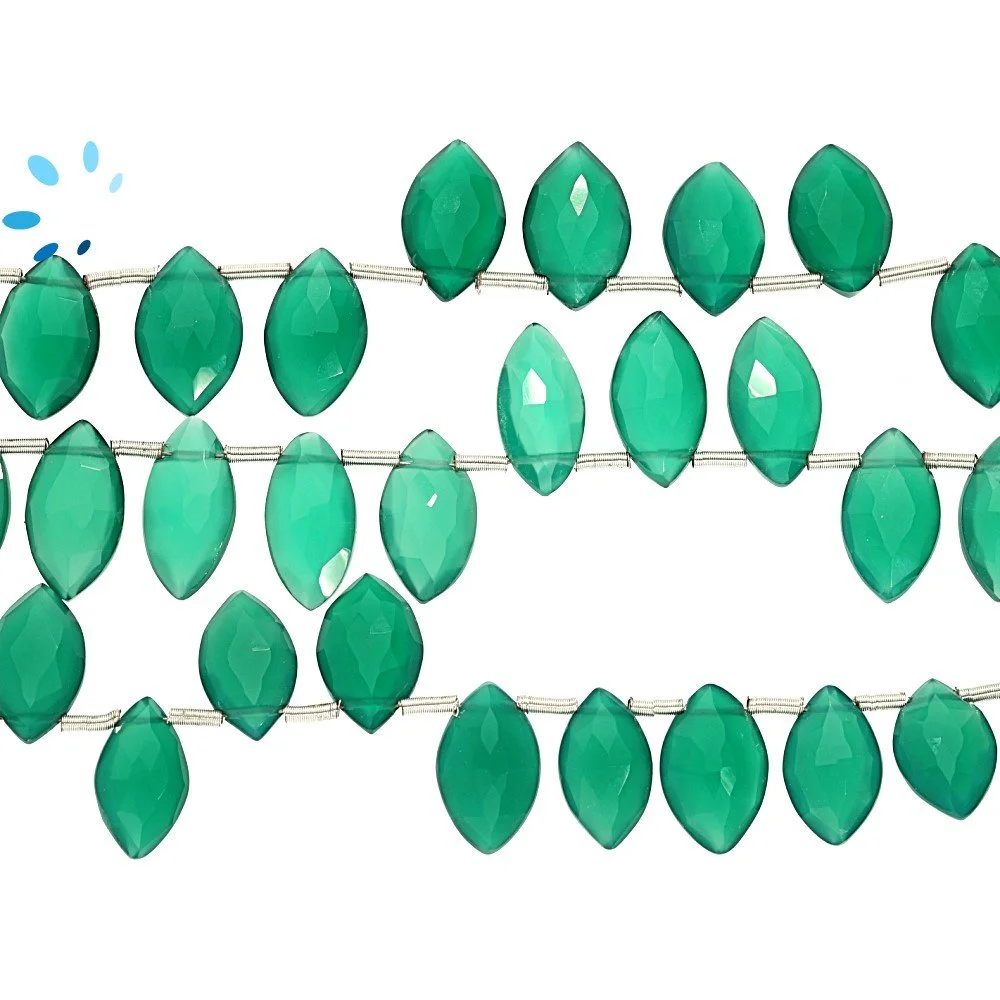 Green Onyx Faceted Marquise Top Drilled Beads 10x6 - 12x7mm - 8 Inch Strand