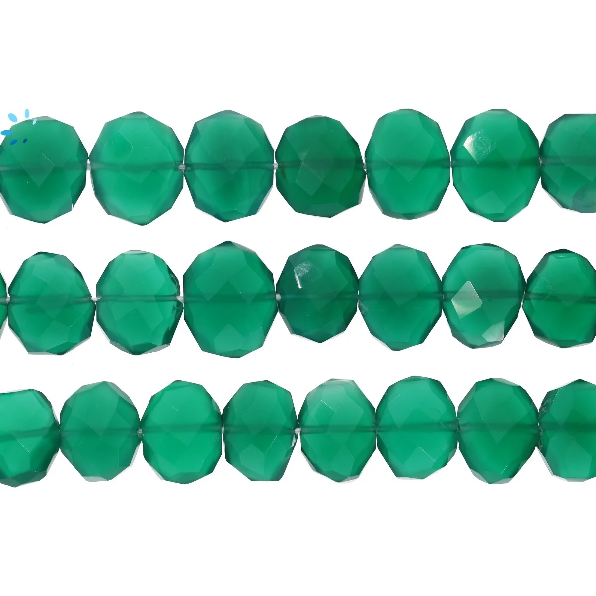 Green Onyx Faceted Nuggets Center Drilled Beads 14x10 - 16x12mm - 14 Inch Strand