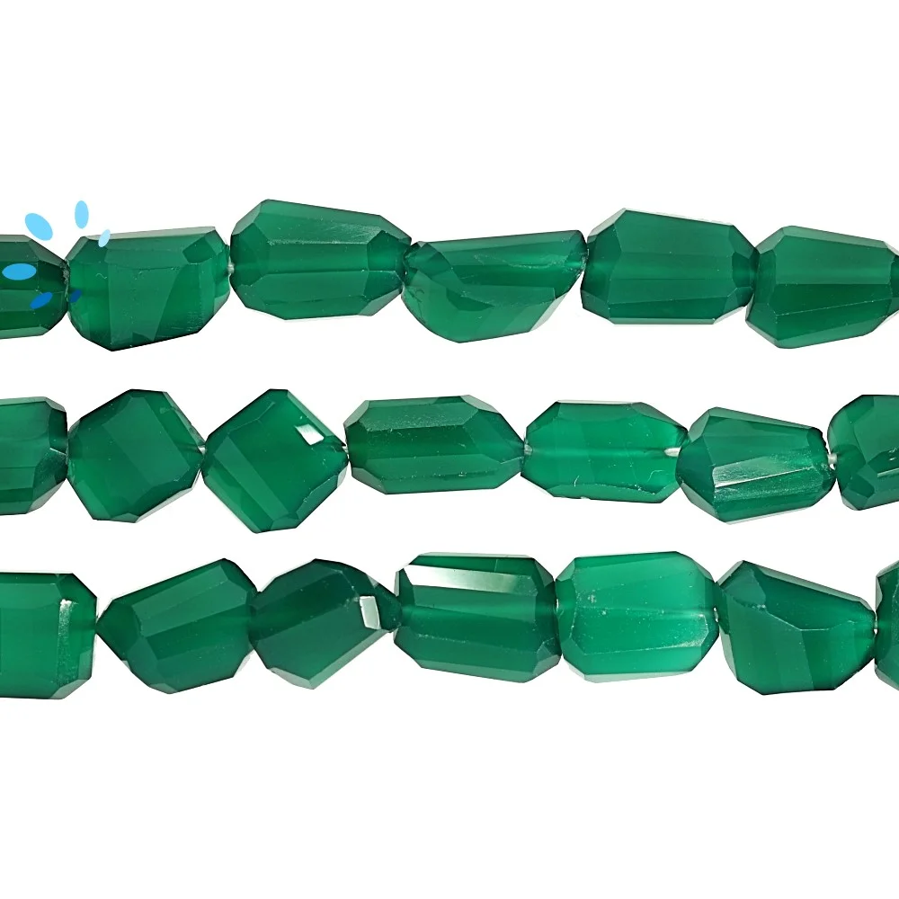 Green Onyx Faceted Nuggets Top to Bottom Drilled Beads 12x10 - 15x10mm - 14 Inch Strand