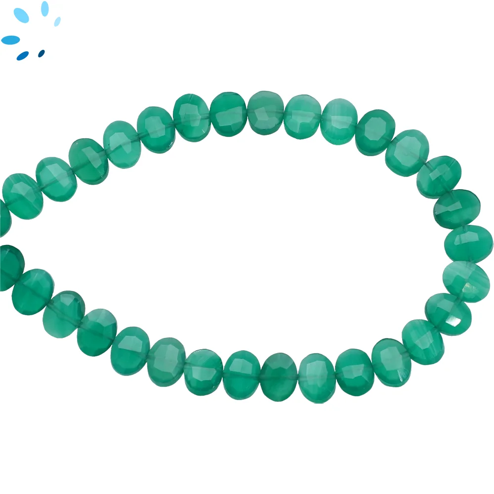 Green Onyx Faceted Oval Center Drilled Beads 8x6mm - 8 Inch Strand