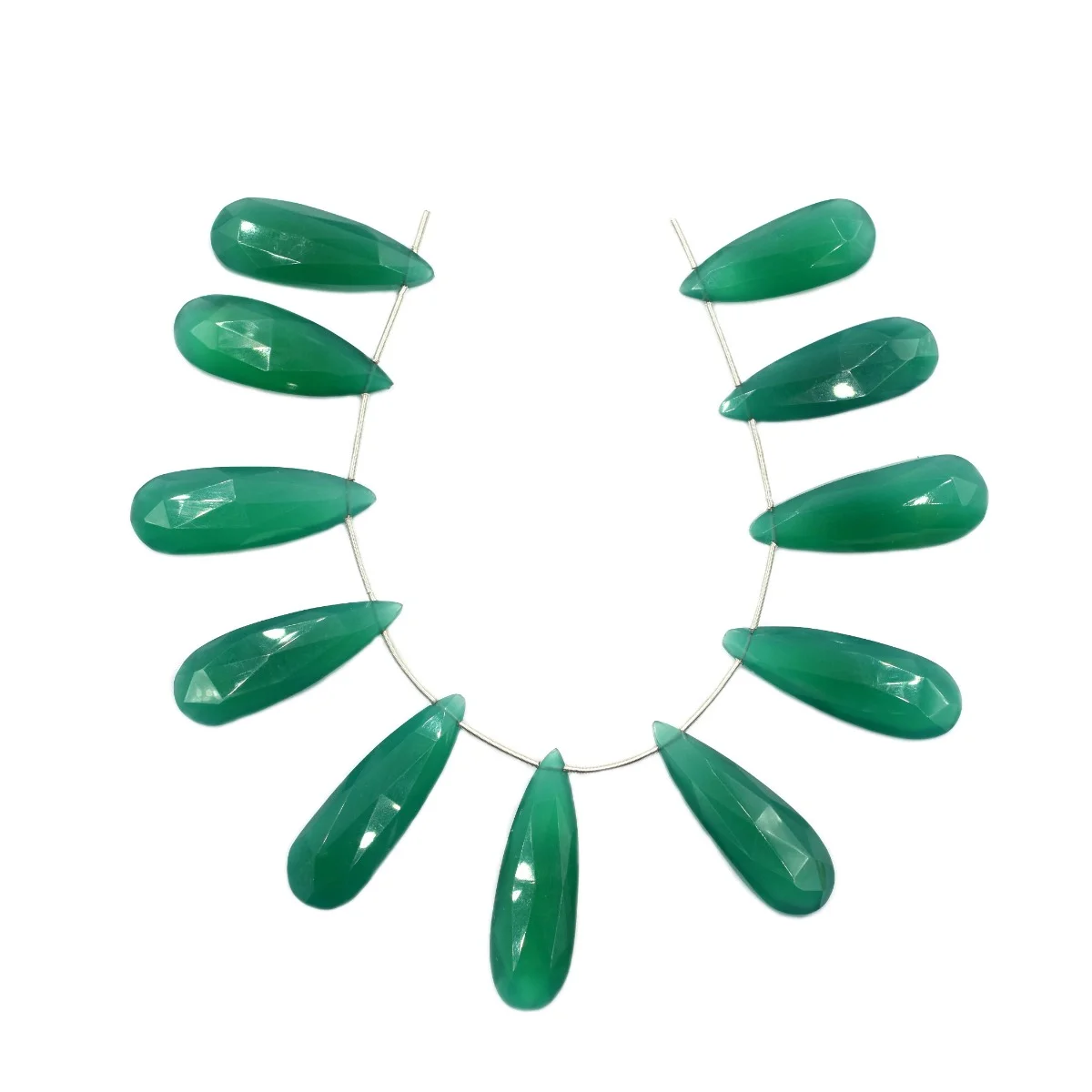 Green Onyx Faceted Pear Top Drilled Beads 32x12mm - 8 Inch Strand