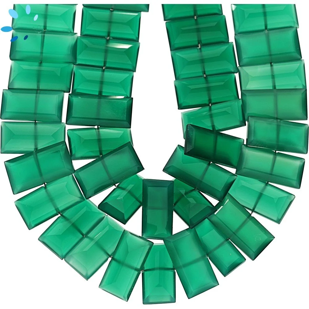 Green Onyx Faceted Rectangle Center Drilled Beads 14x7 - 15x8mm - 8 Inch Strand