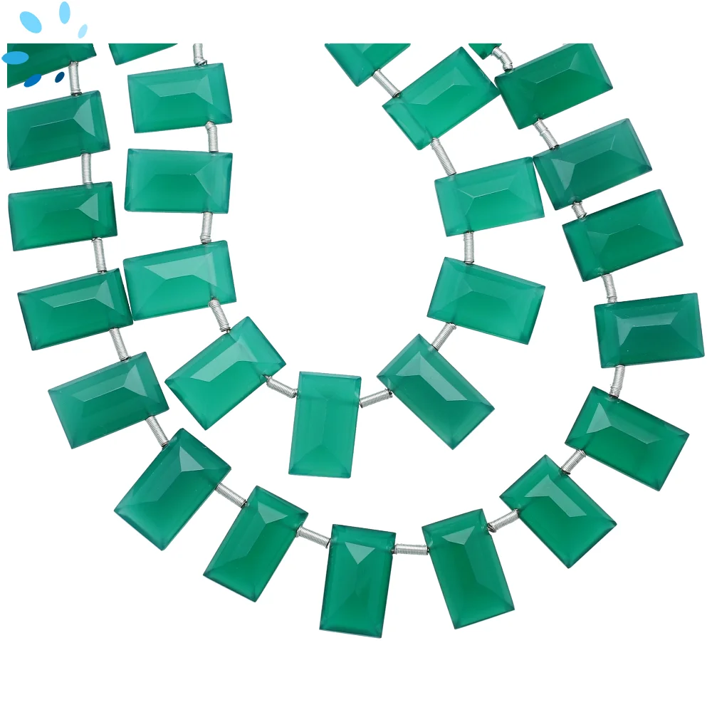 Green Onyx Faceted Rectangle Top Drilled Beads 11x6mm - 8 Inch Strand