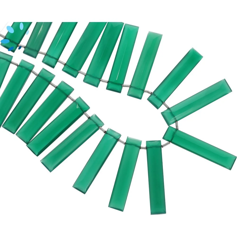 Green Onyx Faceted Rectangle Top Drilled Beads 24x7 - 30x8mm - 8 Inch Strand