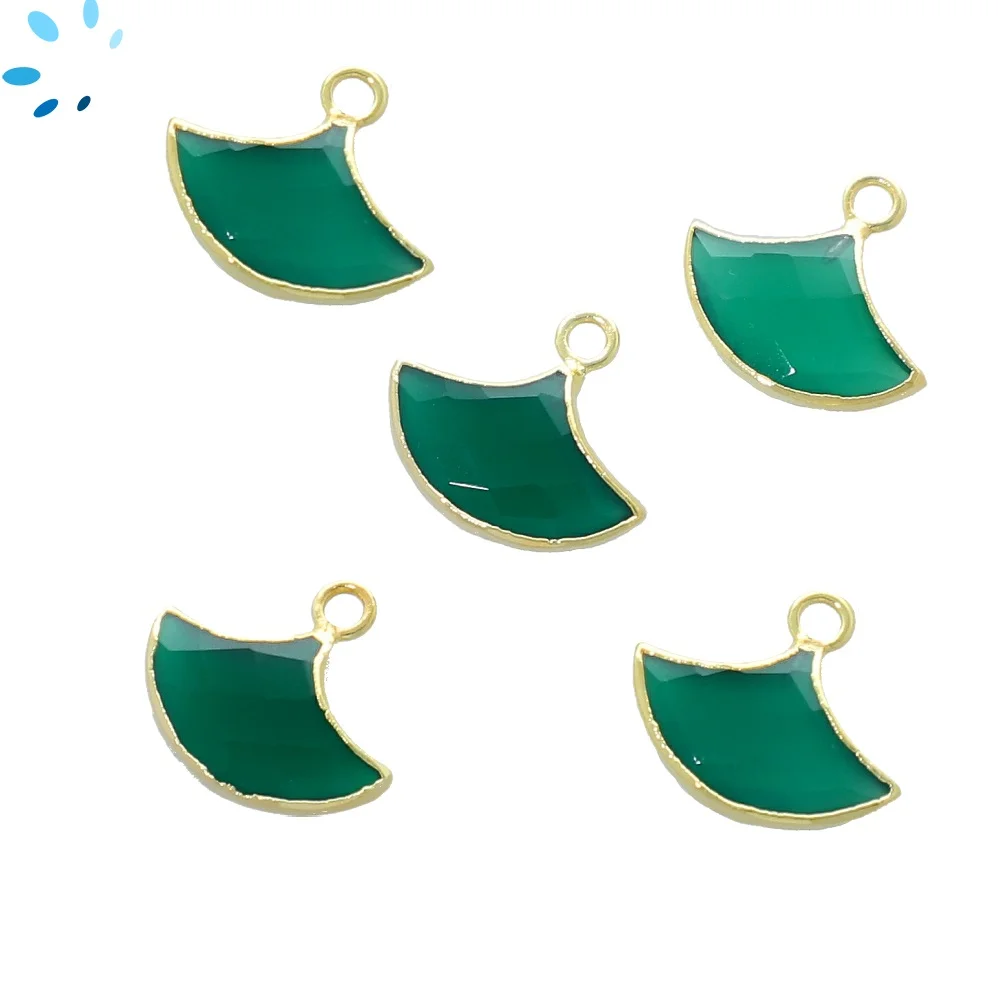 Green Onyx Fan Charm Pendant 15x10mm 18k Gold Electroplated - Set of 2