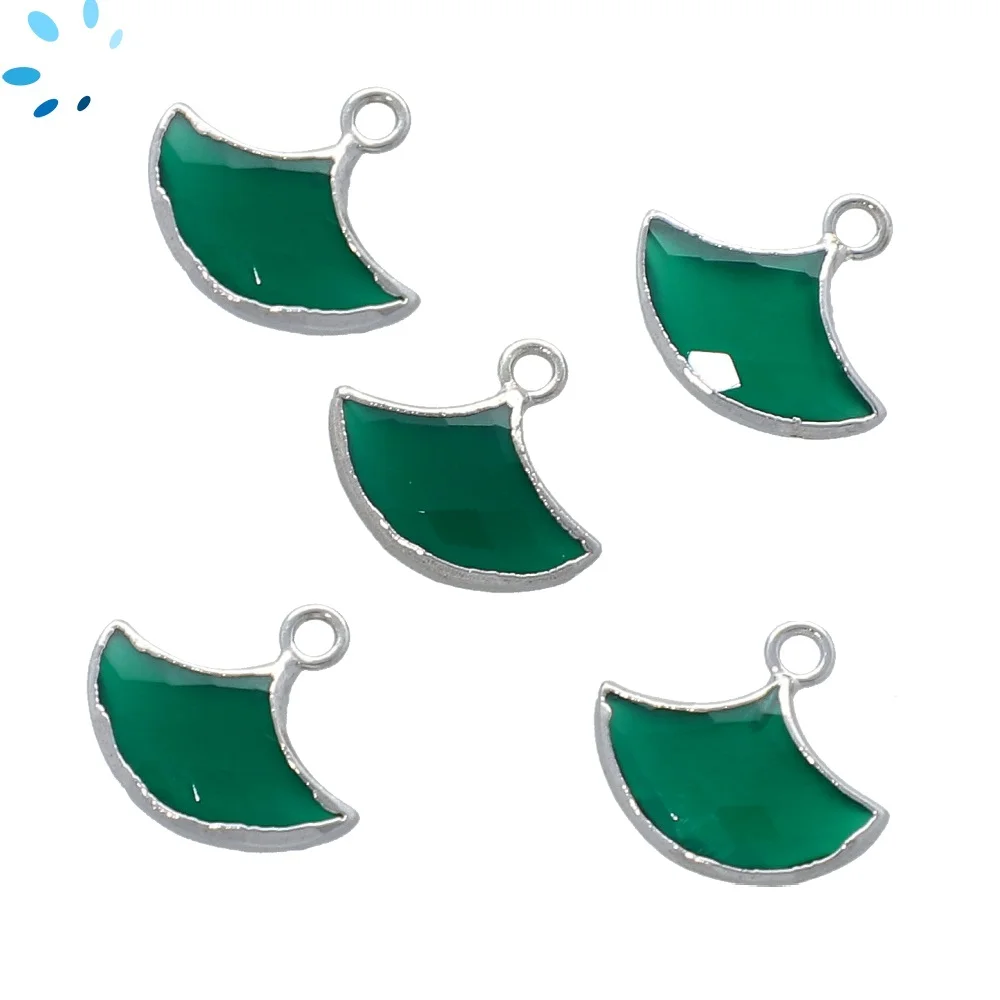 Green Onyx Fan Pendant Charm 15x10mm Platinum Electroplated - Set of 2