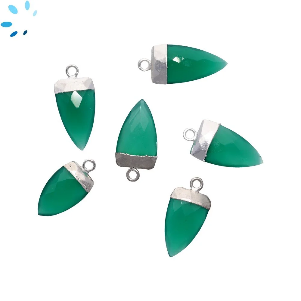 Green Onyx Half Marquise Charm Pendant 18X10mm Silver Electroplated - Set of 2
