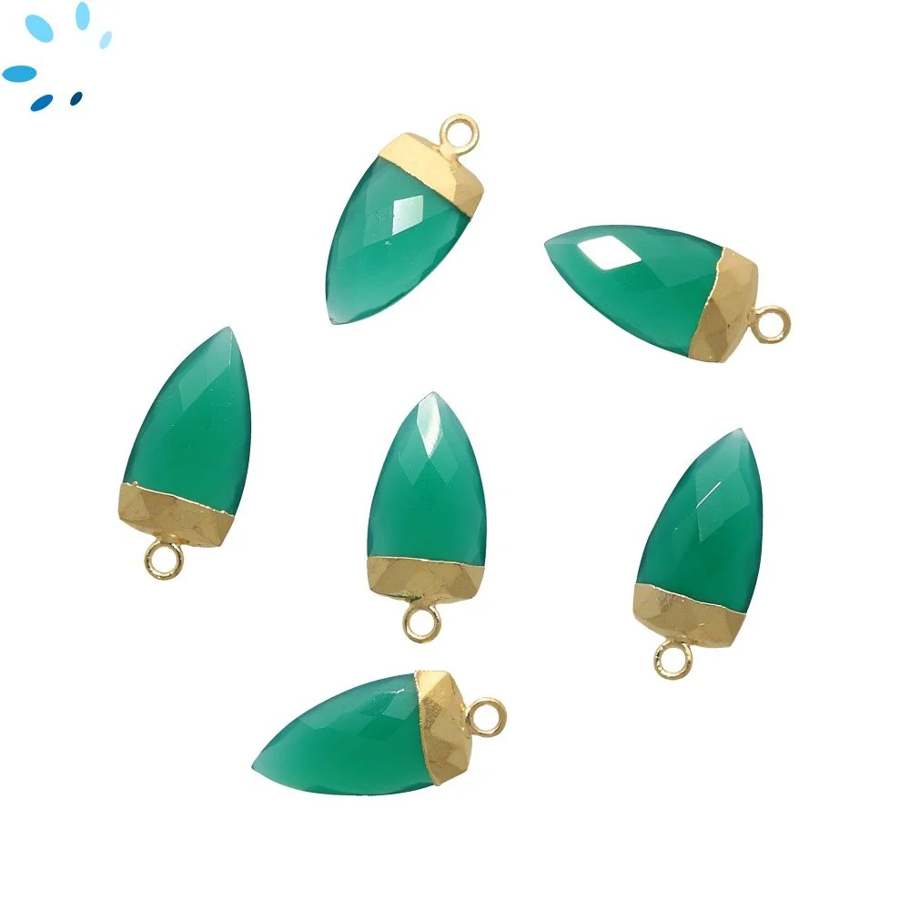 Green Onyx Half Marquise Pendant Charm 18X10mm 18k Gold Electroplated - Set of 2