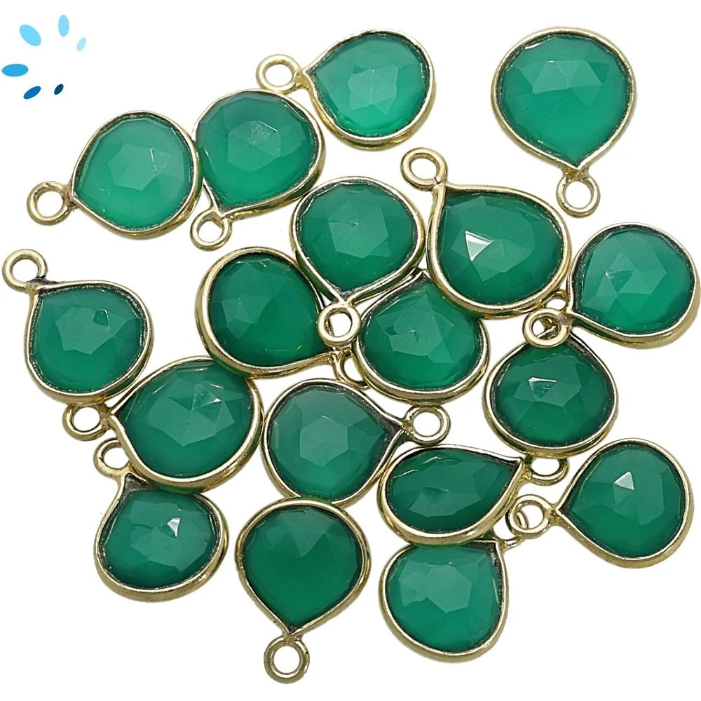 Green Onyx Heart Bezel Pendant Charm 8mm - 18k Gold Plated Sterling Silver - Set of 4