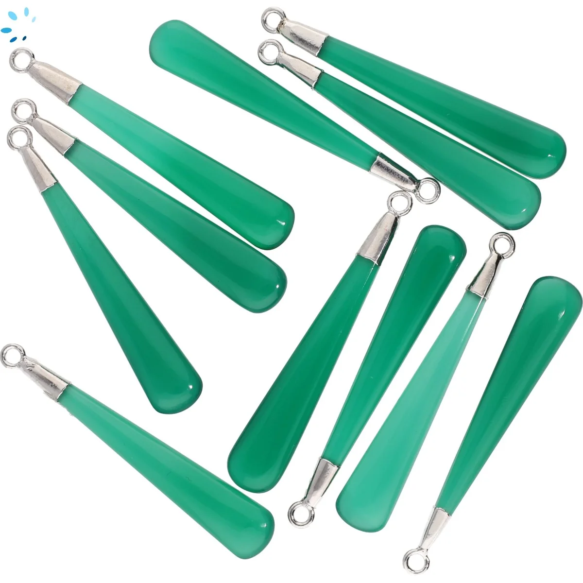 Green Onyx Long Drop Pendant Charm 39x6 - 41x6mm Platinum Electroplated - Set of 2