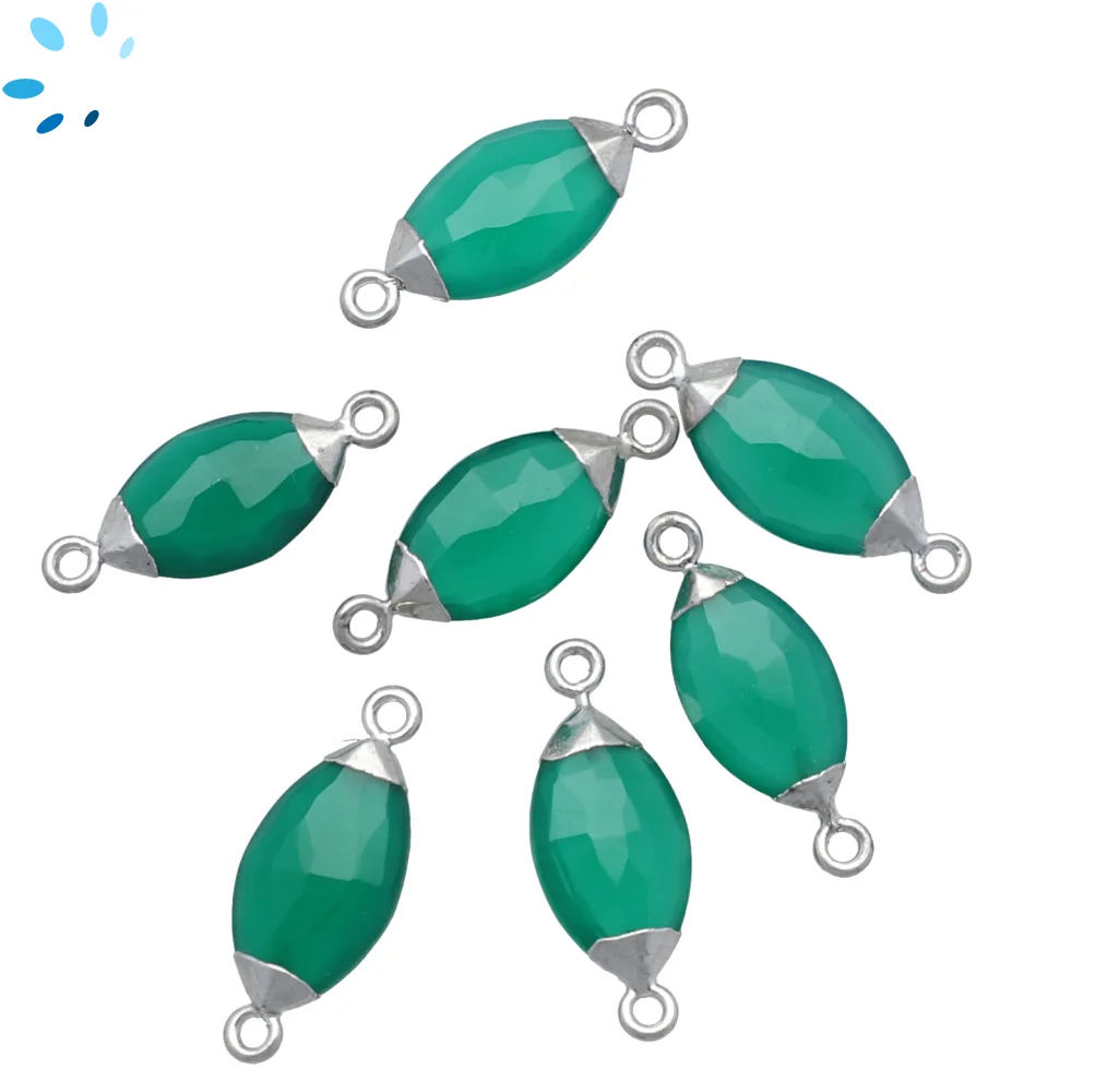 Green Onyx Marquise Connector 14x7 - 16x9mm Platinum Electroplated - Set of 4