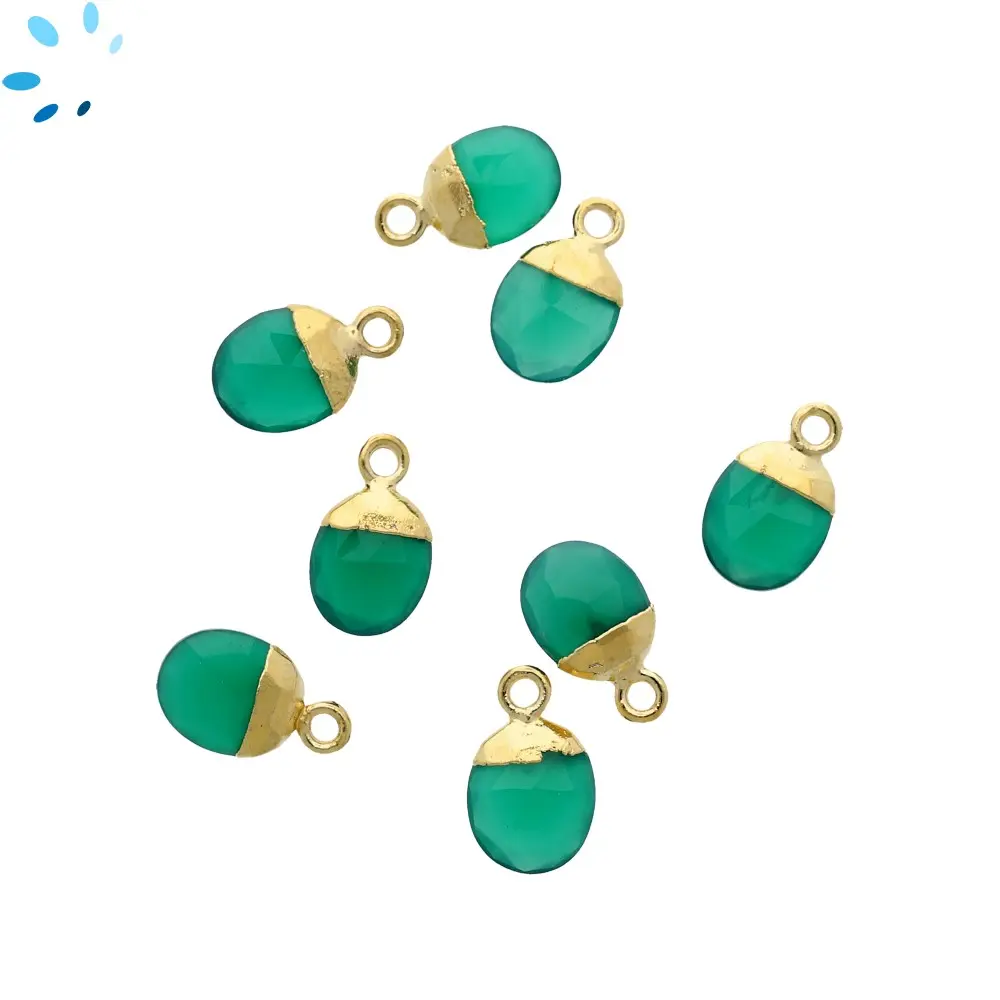 Green Onyx Oval Charm Pendant 10X8mm Gold Electroplated - Set of 4