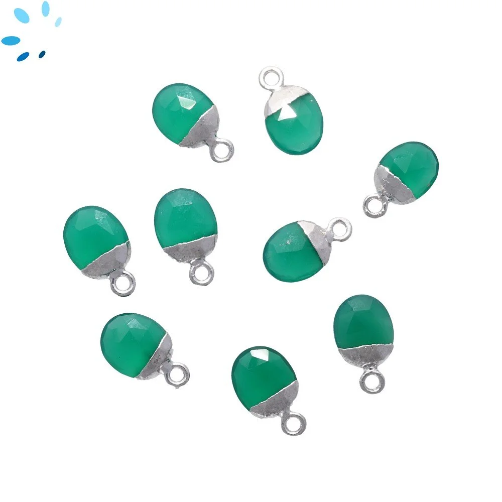 Green Onyx Oval Charm Pendant 10X8mm Silver Electroplated - Set of 4