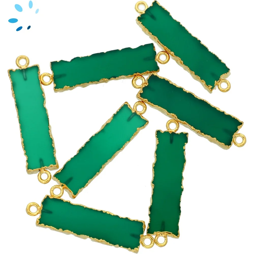 Green Onyx Rectangle Connector  27x8 - 29x9mm 18kGold Electroplated - Set of 2