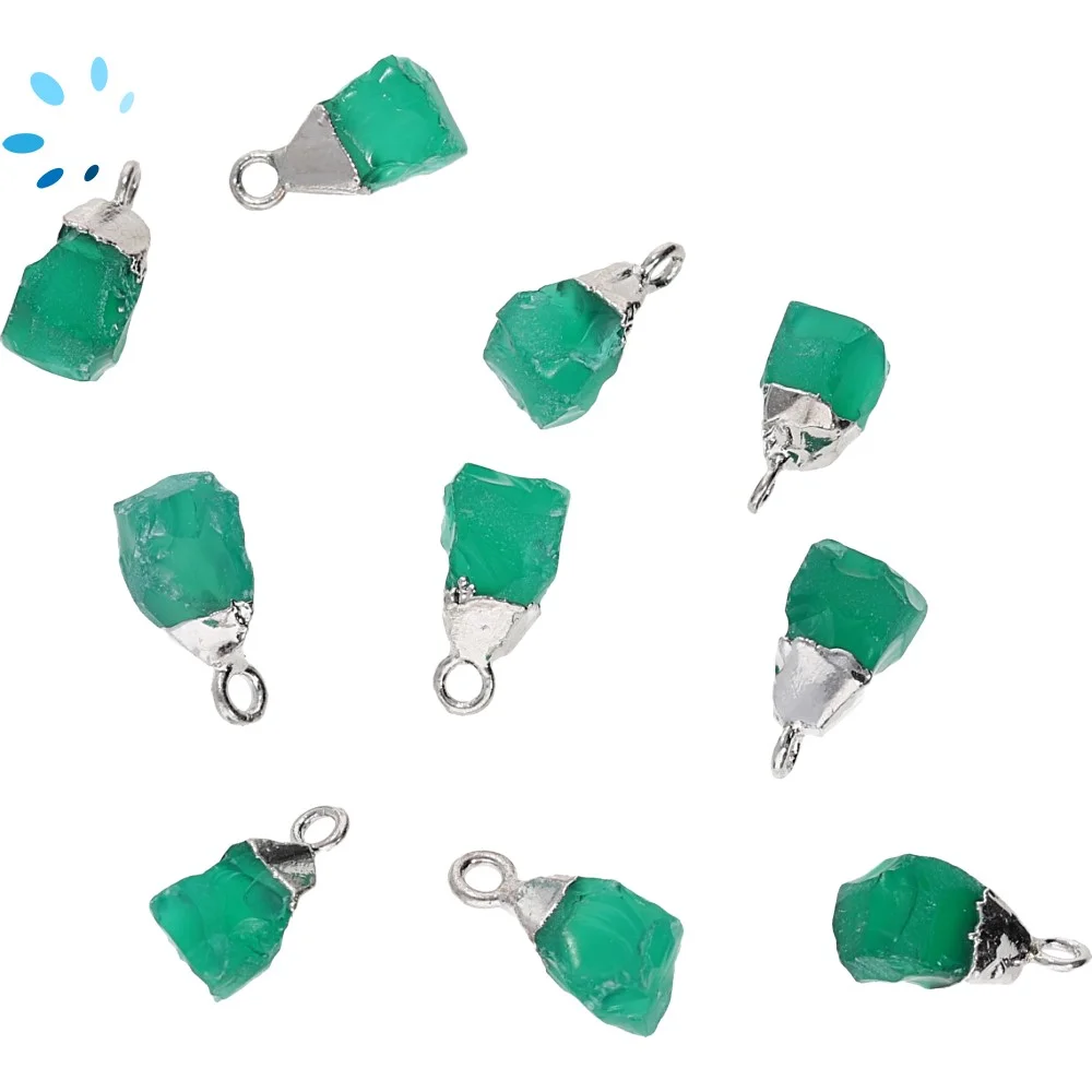 Green Onyx Rough Charm Pendant 8x5mm - 10x7mm Silver Electroplated - Set of 4
