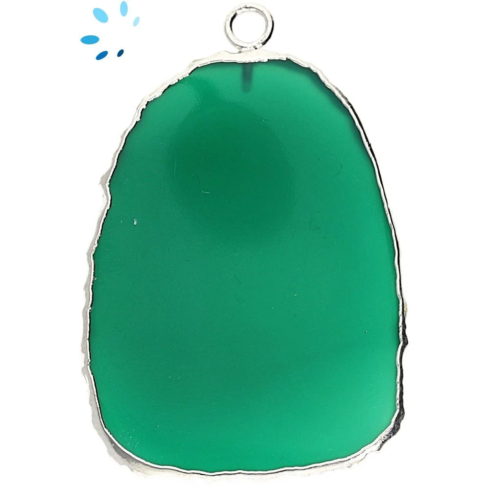 Green Onyx Slice Pendant Charm 35x25mm Silver Electroplated - By Piece