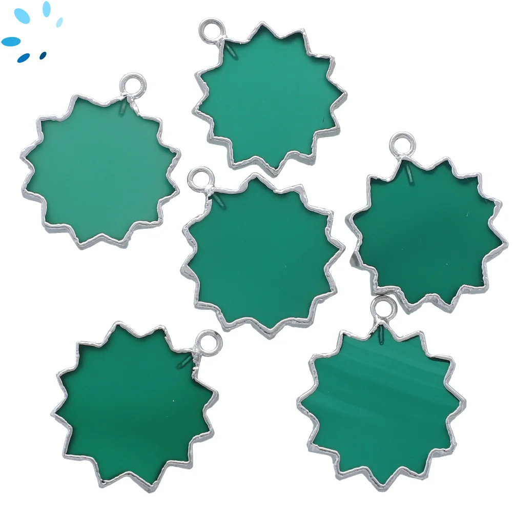 Green Onyx Sun Charm Pendant 18mm Platinum Electroplated - Set of 2