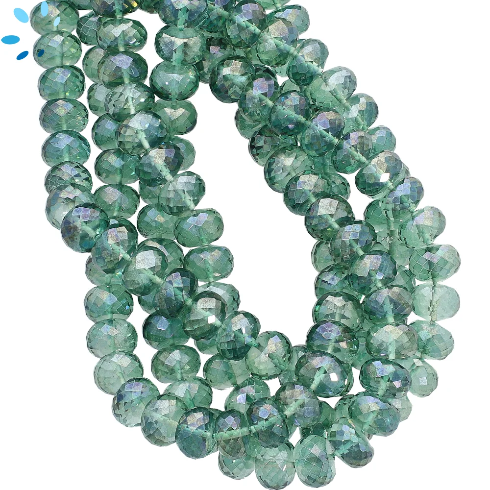 Green Quartz Faceted Rondelle Center Drilled Beads 8mm - 14 Inch Strand
