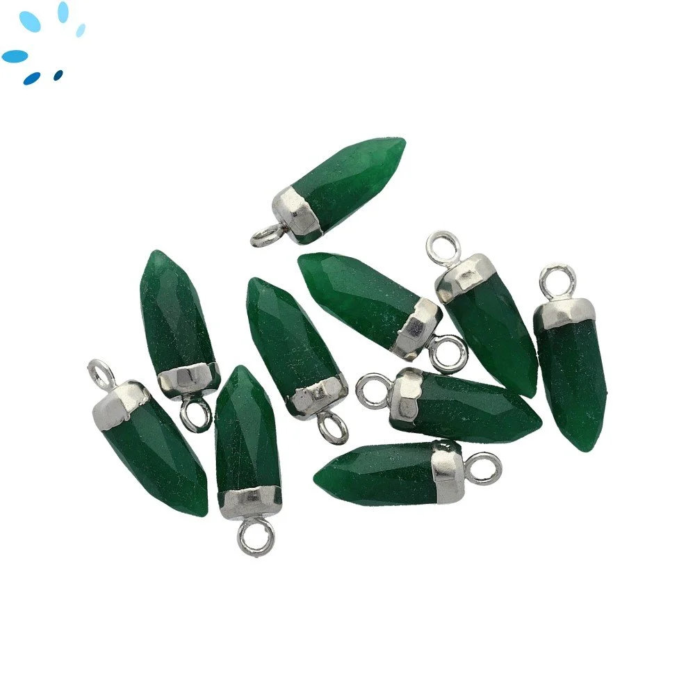 Green Quartz Spike Pendant Charm 13x5mm Silver Electroplated - Set of 4