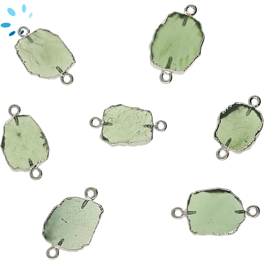 Green Serpentine Slice Connector 12x10 - 14x12mm Silver Electroplated - Set of 4