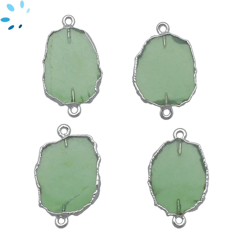 Green Serpentine Slice Connector 18x14 - 20x15mm Silver Electroplated - Set of 4
