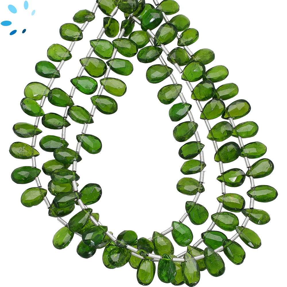 Green Tourmaline Faceted Pear Top Drilled Beads 8x6mm - 8 Inch Strand