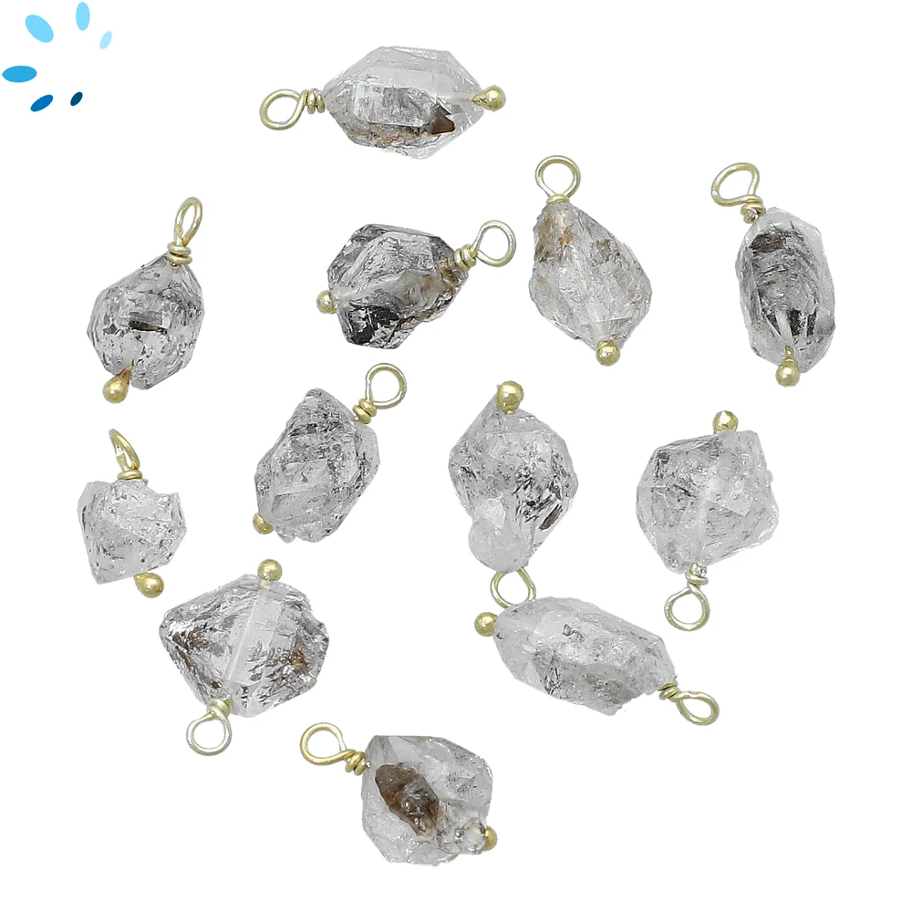 Herkimer Diamond Rough Bezel Charm Pendant 8x5 - 10x7mm - 18k Gold Plated Sterling Silver - Set of 4